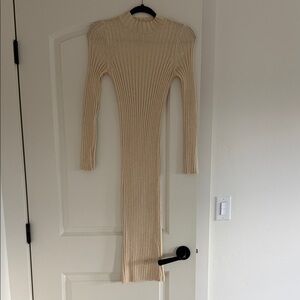 ASOS Cream Long Sleeve Ribbed Dress
